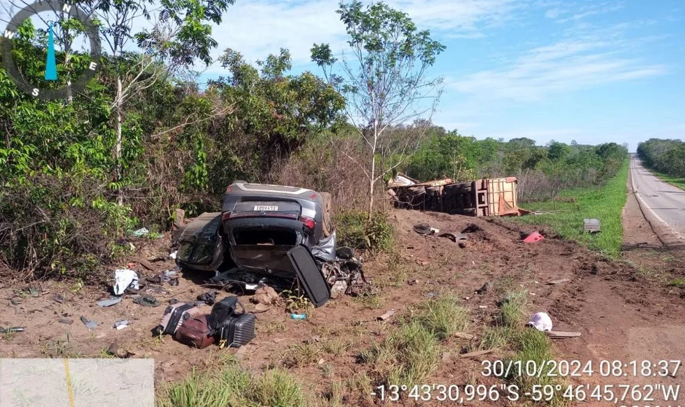 O acidente ocorreu  no Km 478, por volta de 5h45. — Foto: Polícia Civil de Mato Grosso