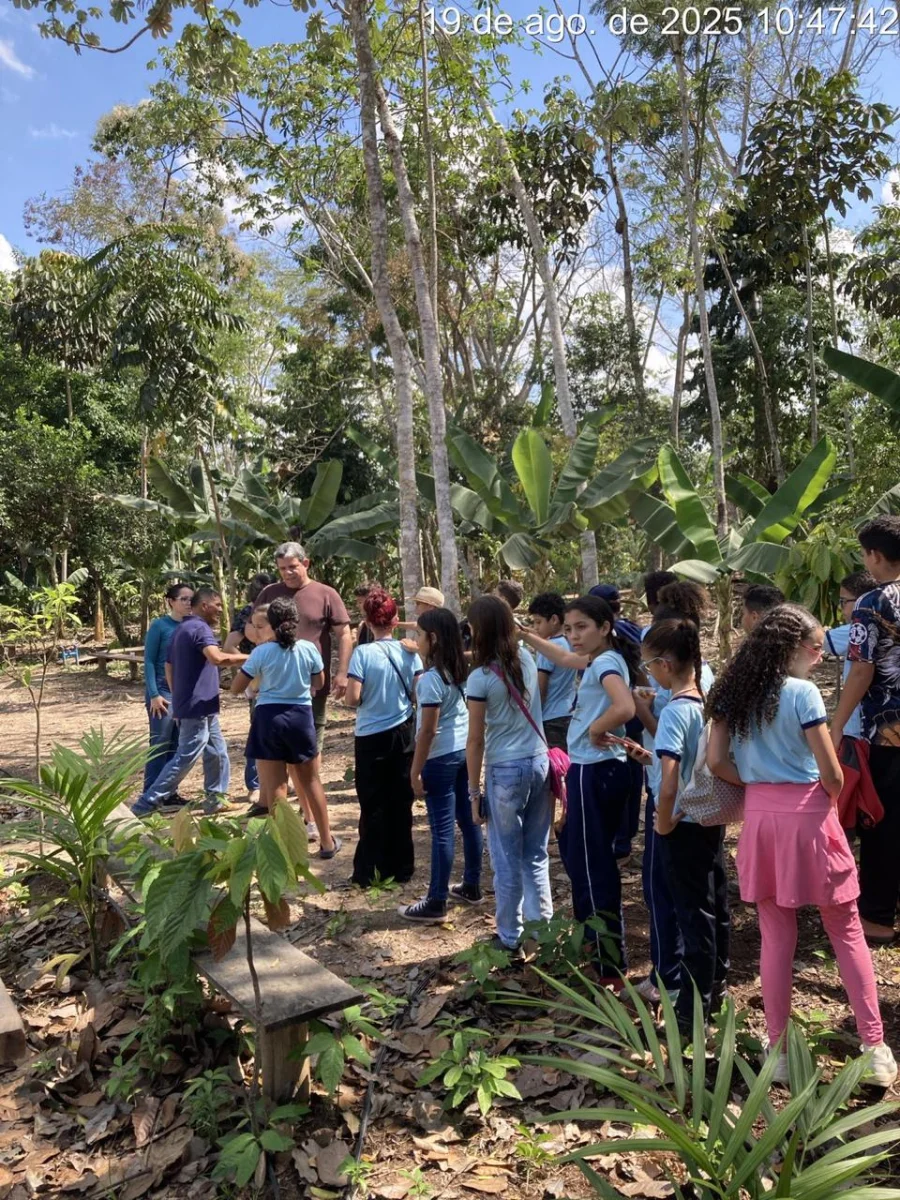 Técnicos da Emater explicando práticas agrícolas