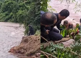 PM salva criança presa em rio durante cabeça d’água