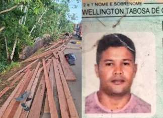 Caminhão carregado de madeira tomba na BR-364, e deixa uma vítima fatal