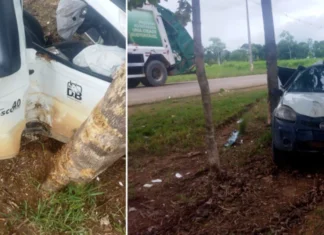Motorista fica gravemente ferido após picape colidir com árvore na RO-133