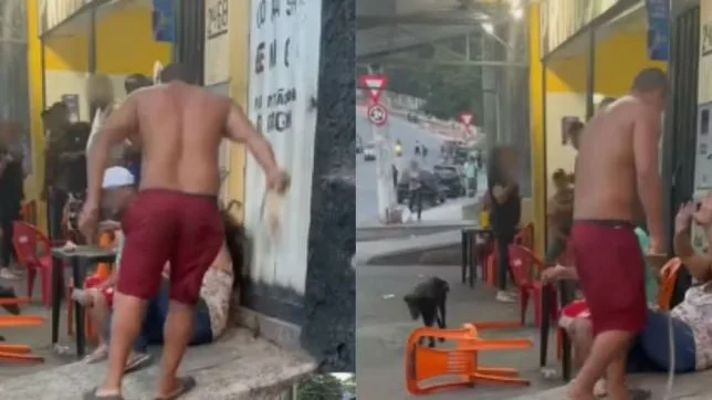 Mulher é chicoteada por homem em frente a bar. VEJA VÍDEO