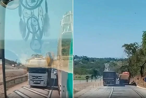 Vídeo flagra carreta sem freio descendo desgovernada na BR-364