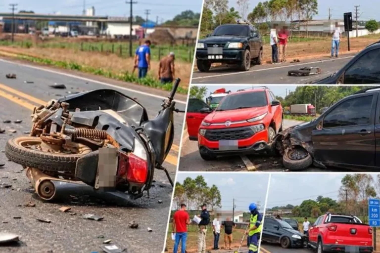 Motociclista fica ferida em acidente envolvendo quatro veículos na BR-364